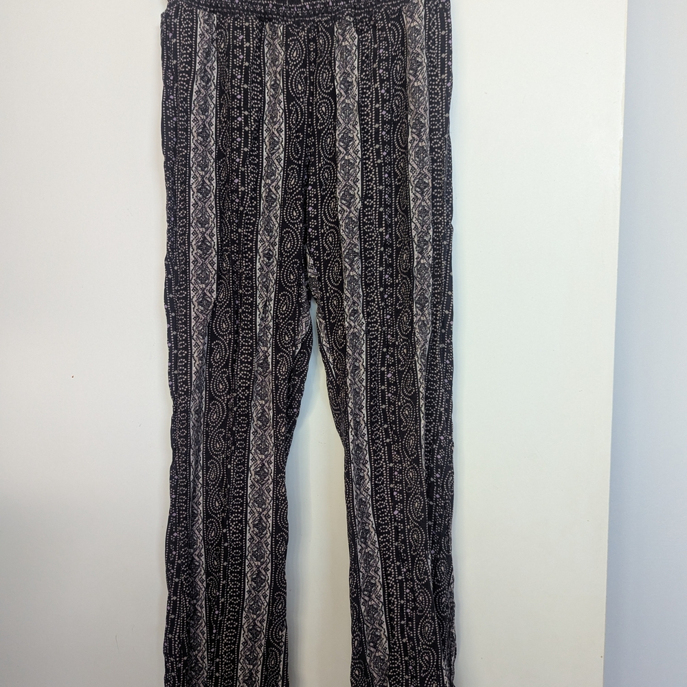 CAbi Black and White Paisley Wide Leg Pants